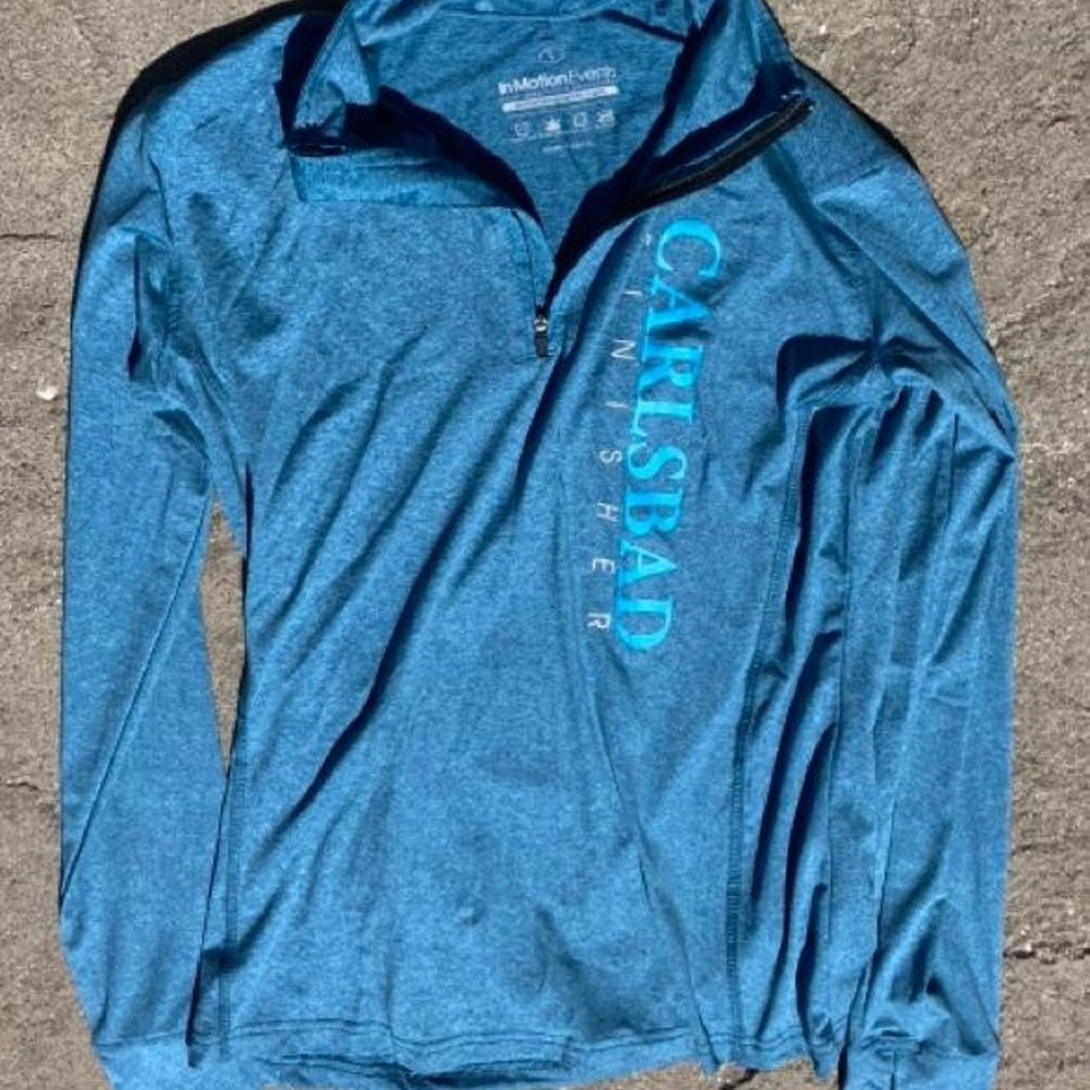 Blue heather long sleeve running shirt Carlsbad surf sun run gorpcore workout